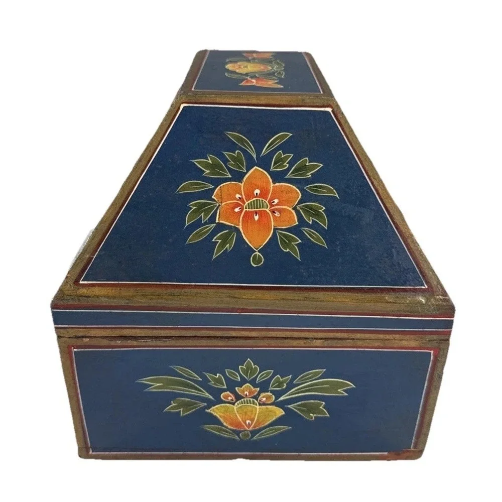 Vintage Wooden Dome Shaped Storage Box Original Old Hand Crafted Painted
